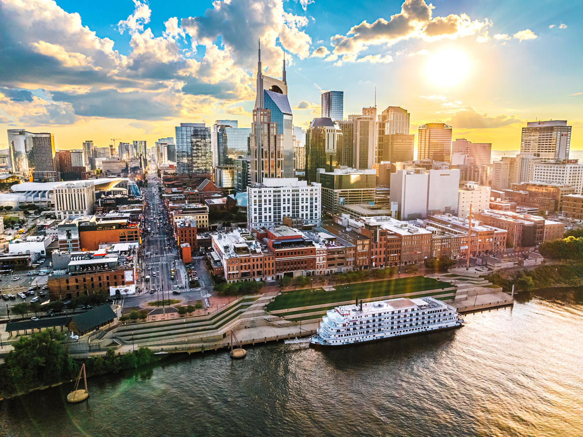 Nashville skyline aerial view highlighting hotel investment growth market