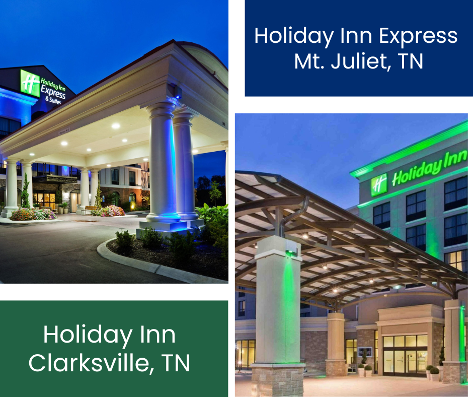 Holiday Inn Clarksville NE and Holiday Inn Express Mt Juliet award-winning MNJ Hospitality hotels in Tennessee