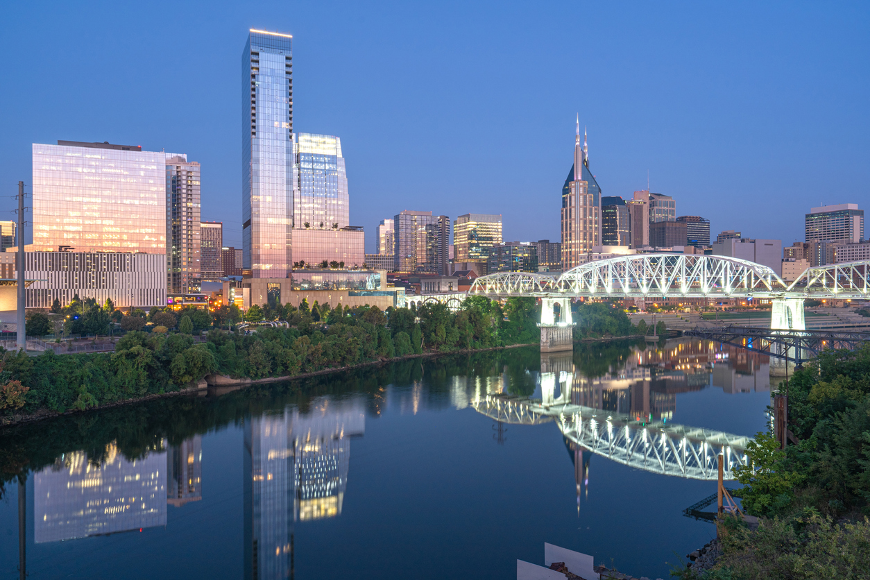 Nashville skyline highlighting growth in the Middle Tennessee hospitality industry and opportunities for hotel investment and development.